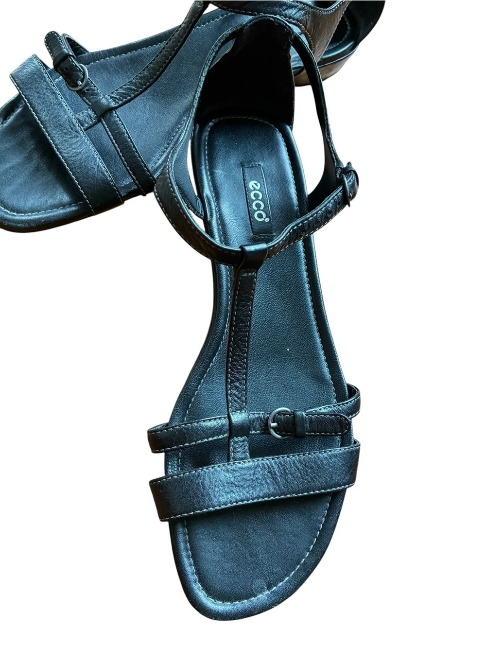 Ecco Ankle Strap Black Flat Sandals